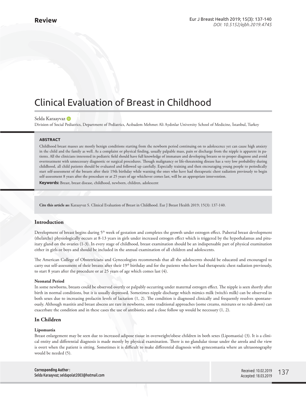 Clinical Evaluation of Breast in Childhood
