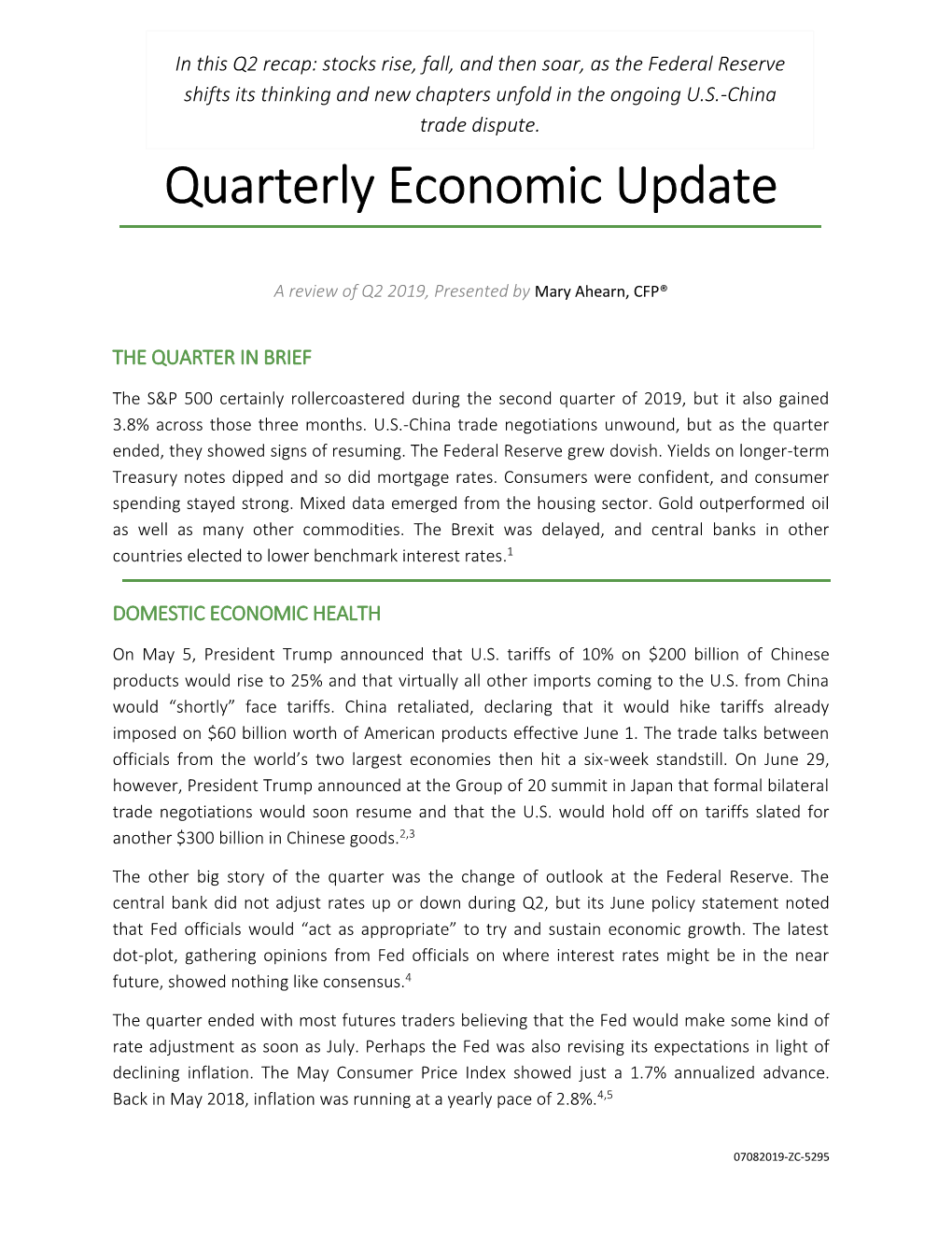 Quarterly Economic Update