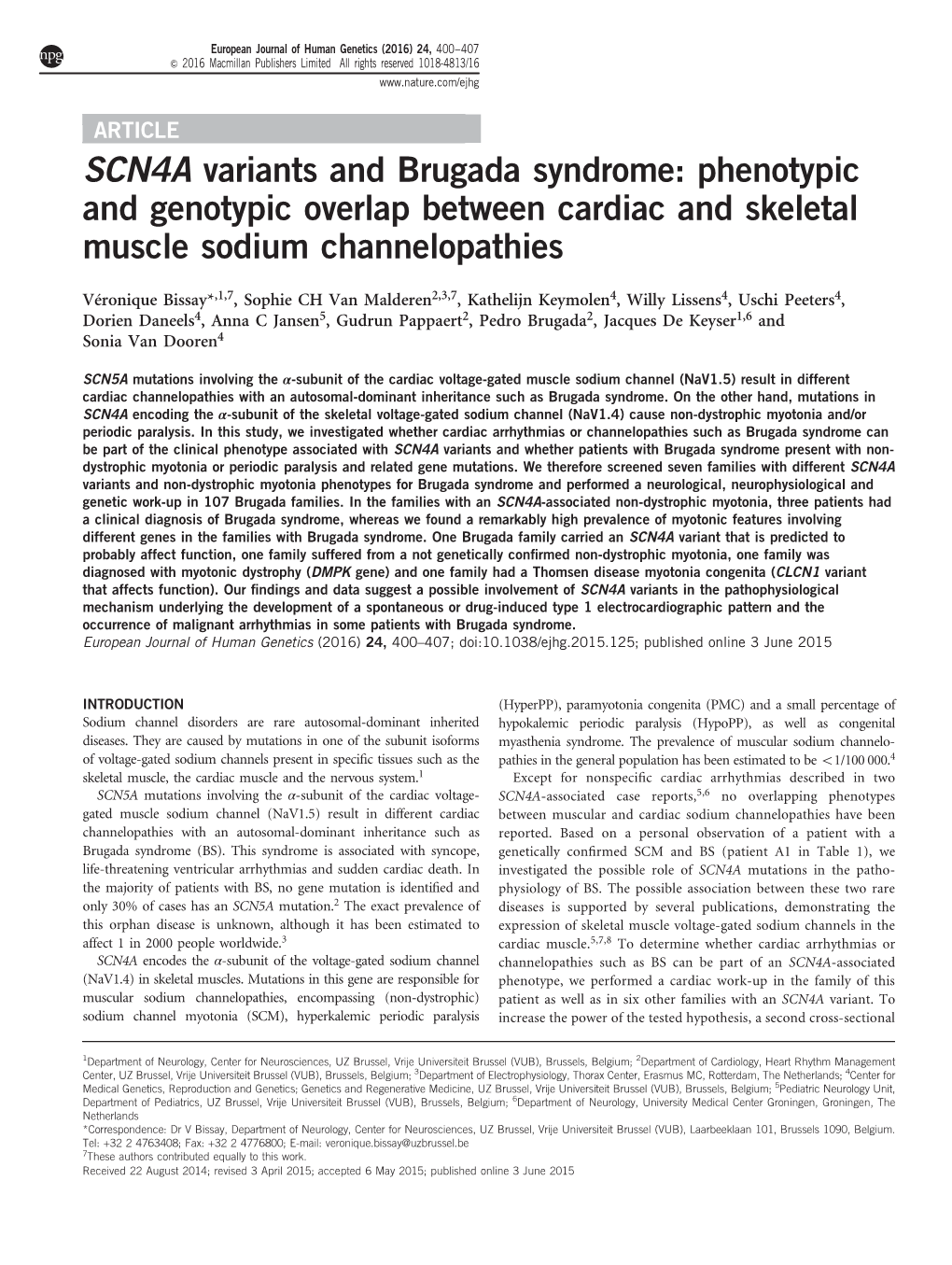 SCN4A Variants and Brugada Syndrome: Phenotypic and Genotypic Overlap Between Cardiac and Skeletal Muscle Sodium Channelopathies