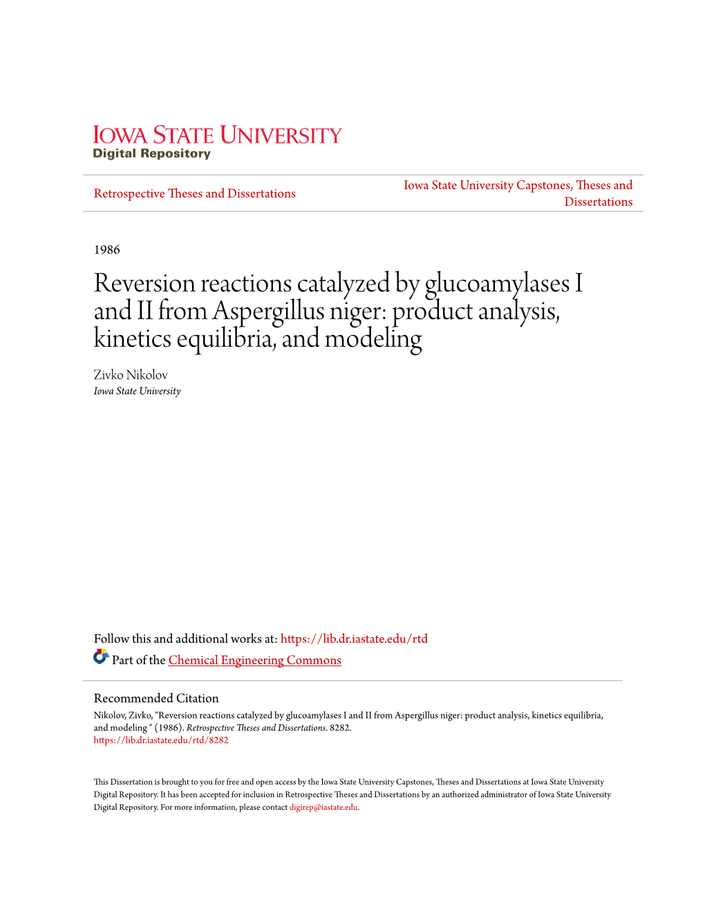 Reversion Reactions Catalyzed by Glucoamylases I and II From