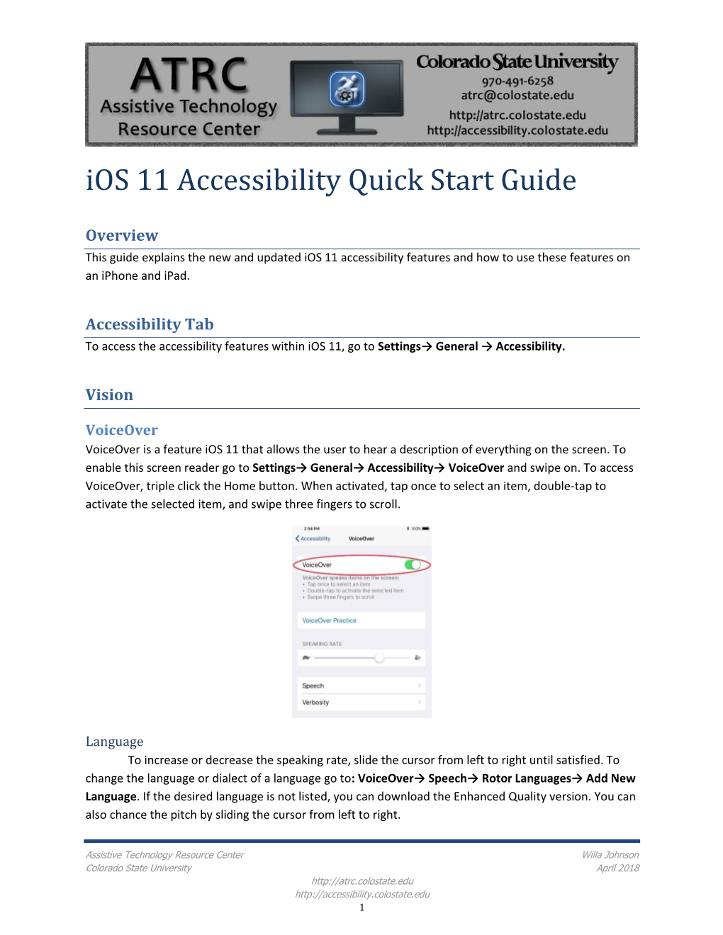 Ios 11 Accessibility Quick Start Guide