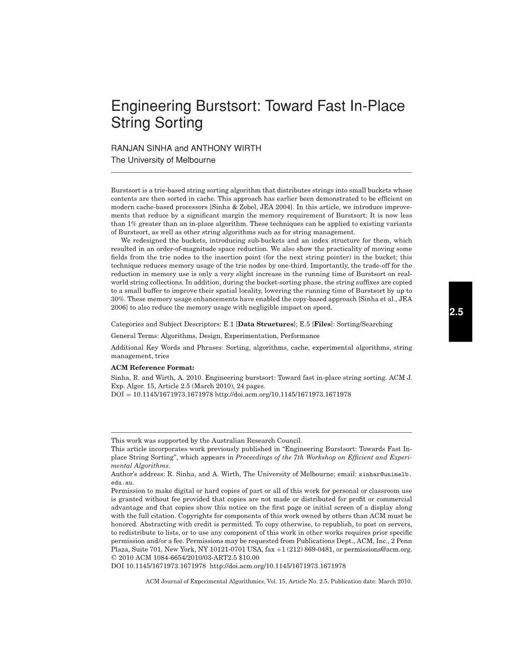 Engineering Burstsort: Toward Fast In-Place String Sorting