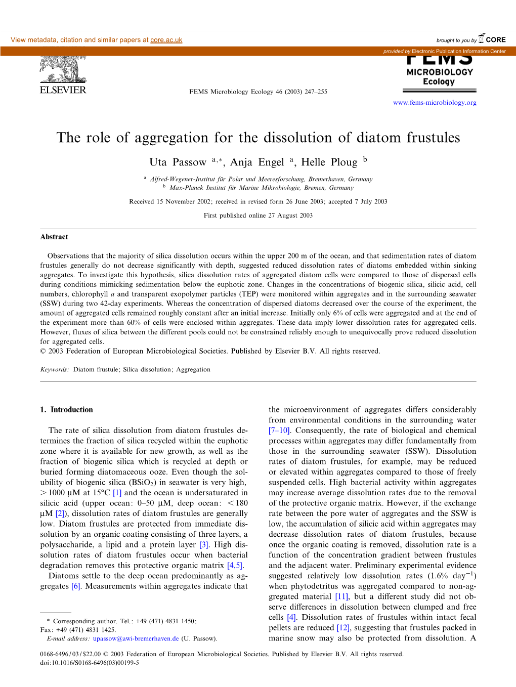 The Role of Aggregation for the Dissolution of Diatom Frustules