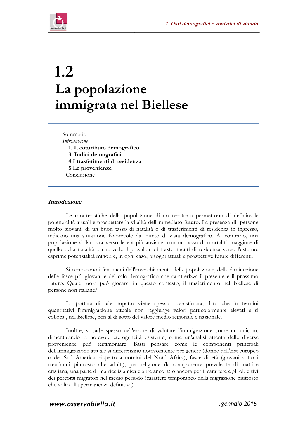 La Popolazione Immigrata Nel Biellese