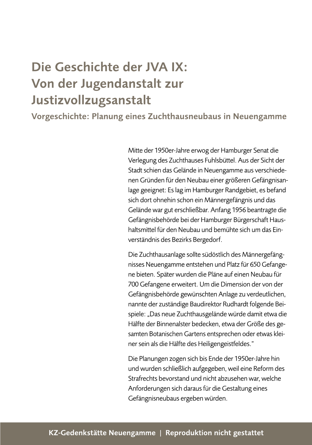 Die Geschichte Der JVA IX: Von Der Jugendanstalt Zur Justizvollzugsanstalt Vorgeschichte: Planung Eines Zuchthausneubaus in Neuengamme