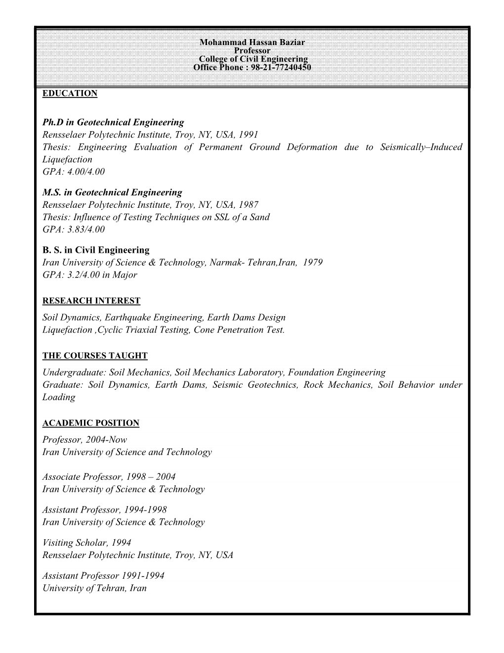 Ph.D in Geotechnical Engineering Rensselaer