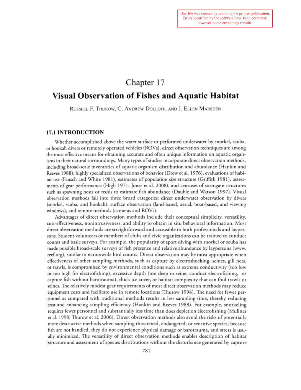 Visual Observation of Fishes and Aquatic Habitat