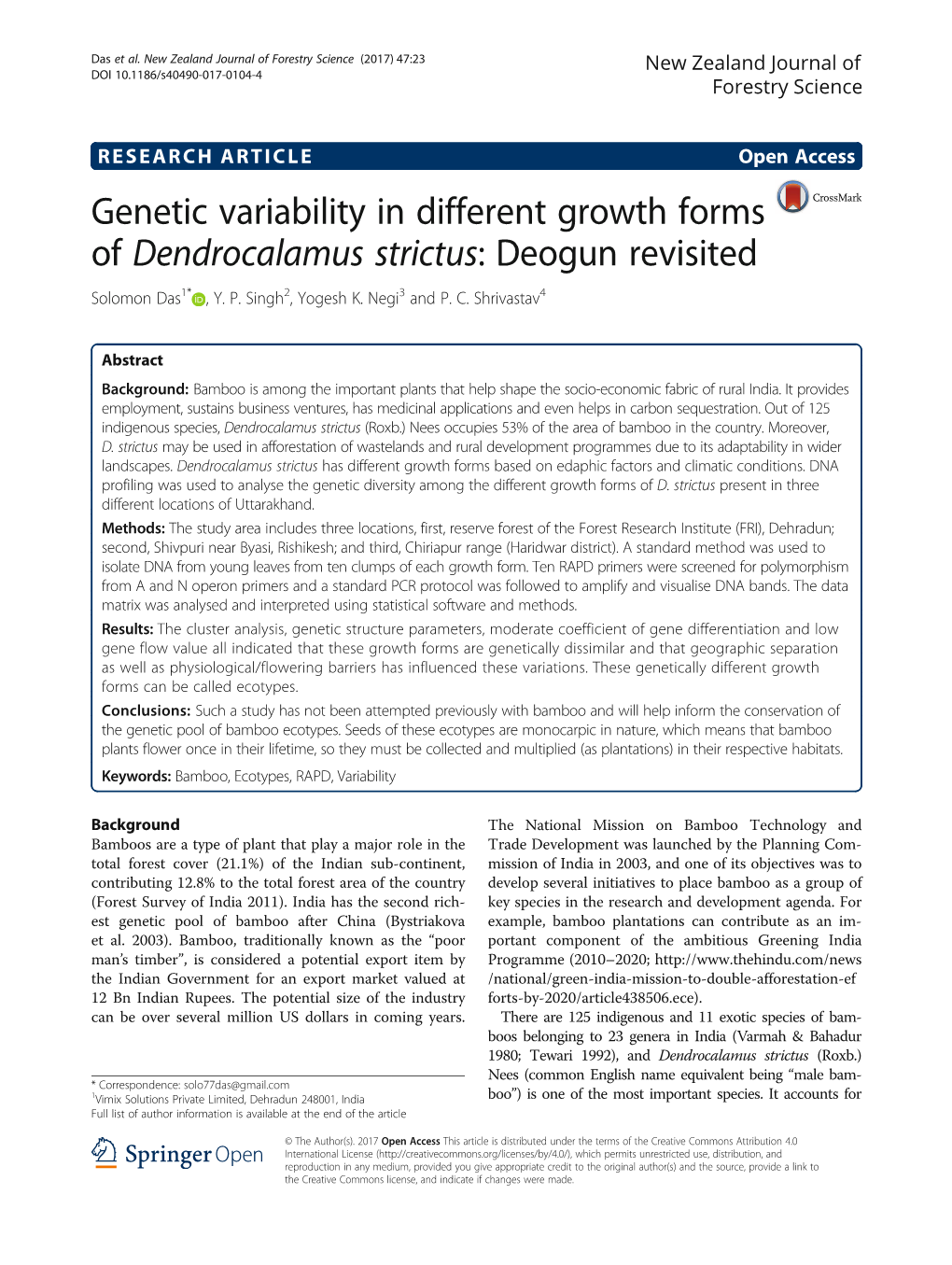 Dendrocalamus Strictus: Deogun Revisited Solomon Das1* , Y