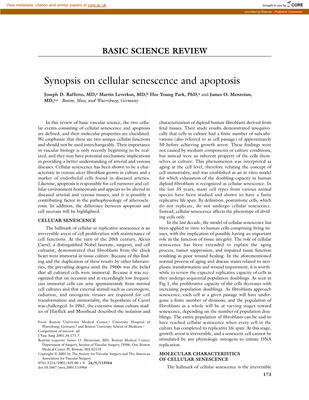 Synopsis on Cellular Senescence and Apoptosis