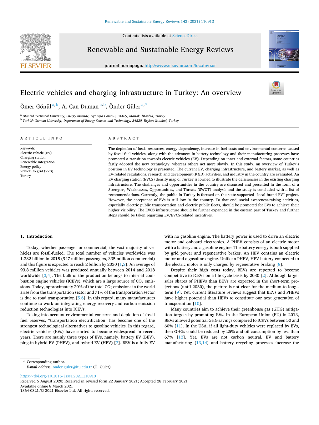 Electric Vehicles and Charging Infrastructure in Turkey: an Overview