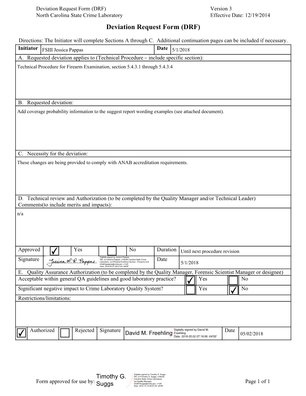 Technical Procedure for Firearm Examination (Dated 5/1/2018)