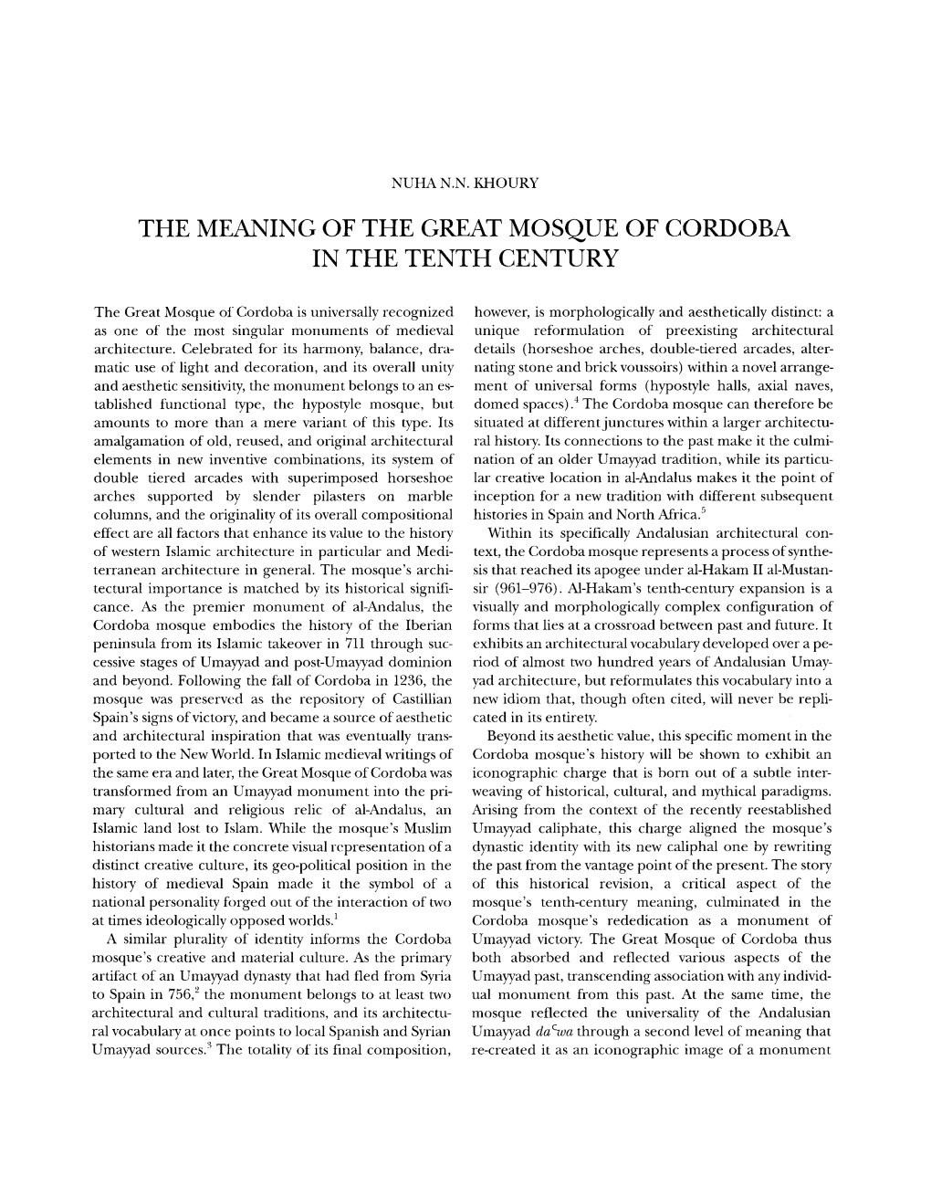 The Meaning of the Great Mosque of Cordoba in the Tenth Century