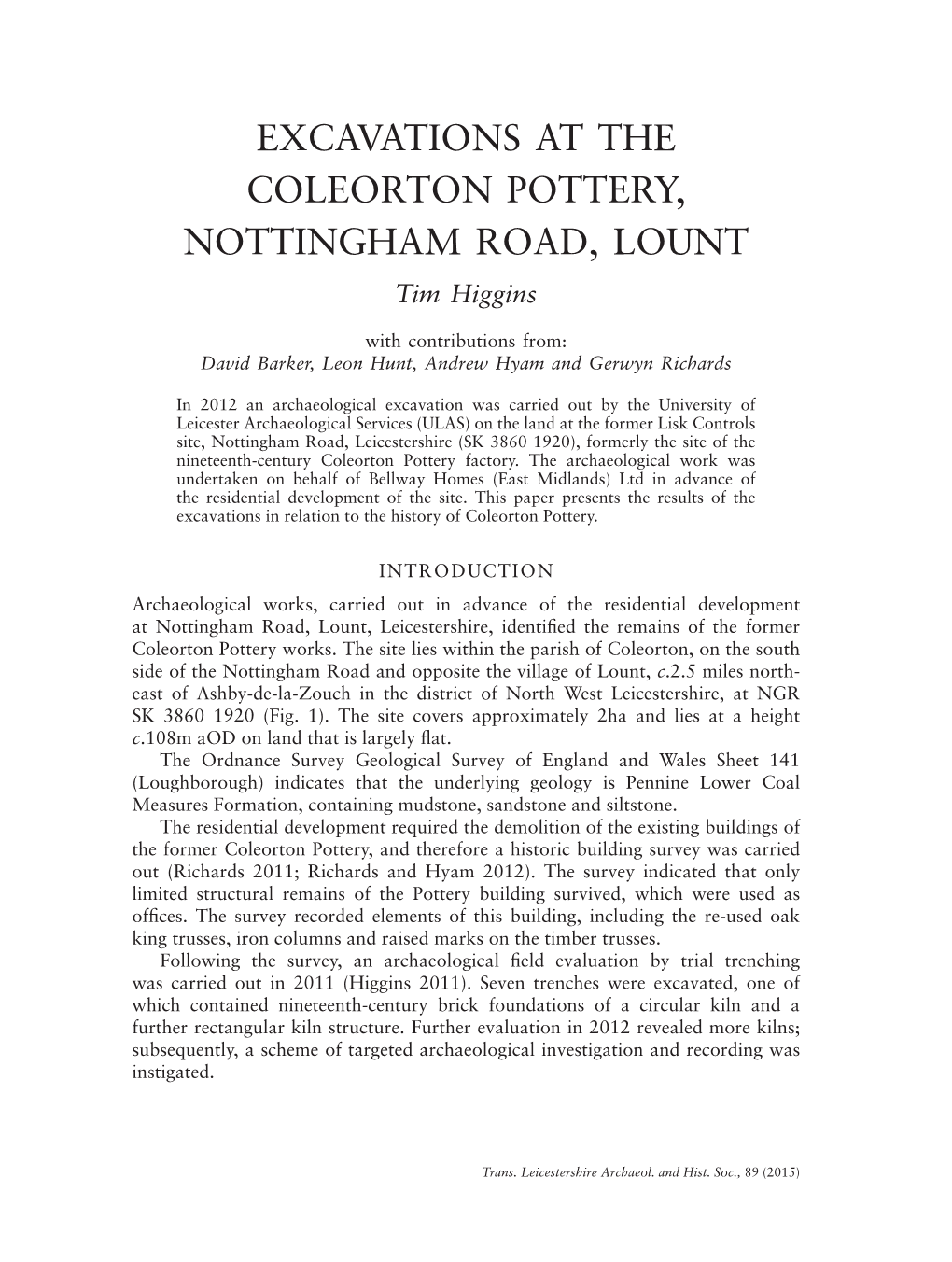 Excavations at the Coleorton Pottery, Nottingham Road, Lount Pp.243-266