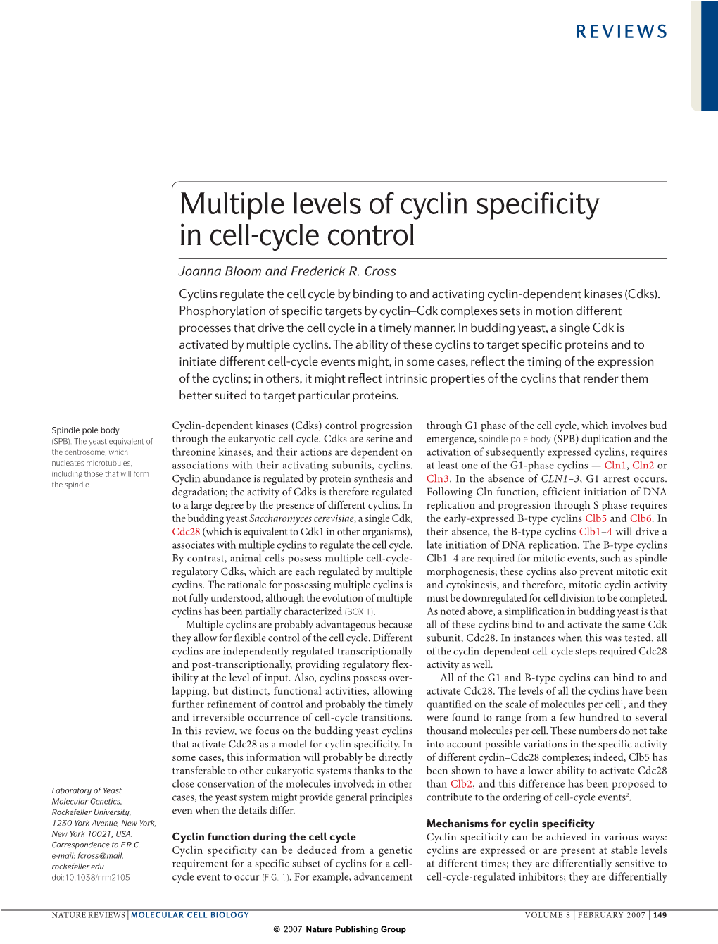 Multiple Levels of Cyclin Specificity in Cell-Cycle Control