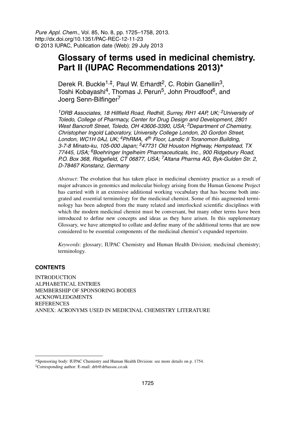 Glossary of Terms Used in Medicinal Chemistry. Part II (IUPAC Recommendations 2013)*