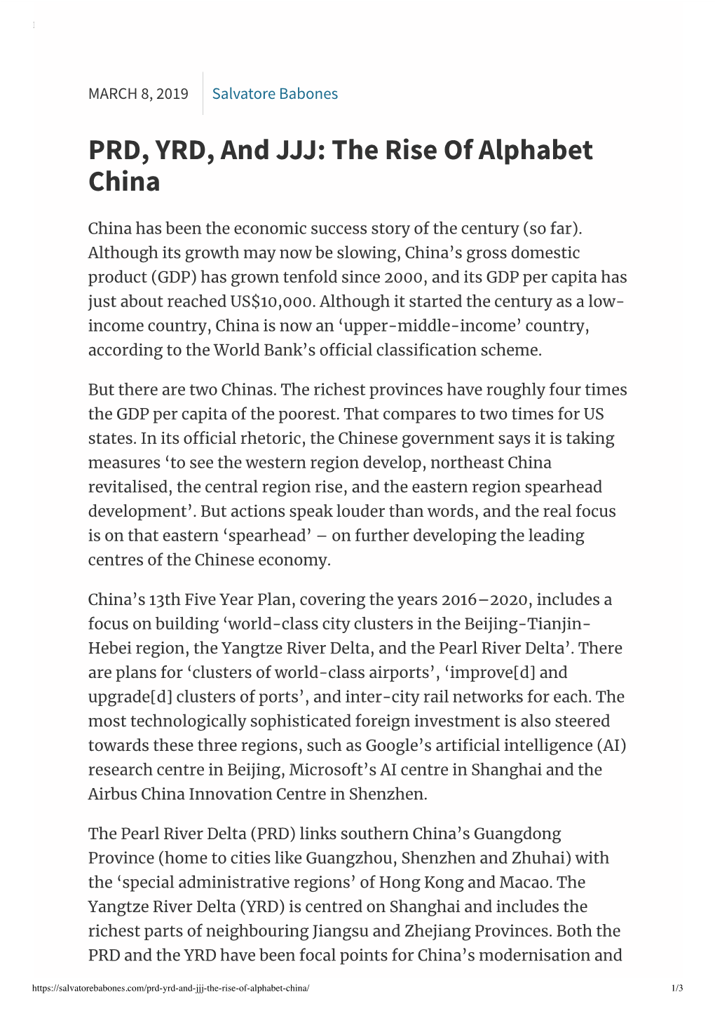 PRD, YRD, and JJJ: the Rise of Alphabet China | Salvatore Babones