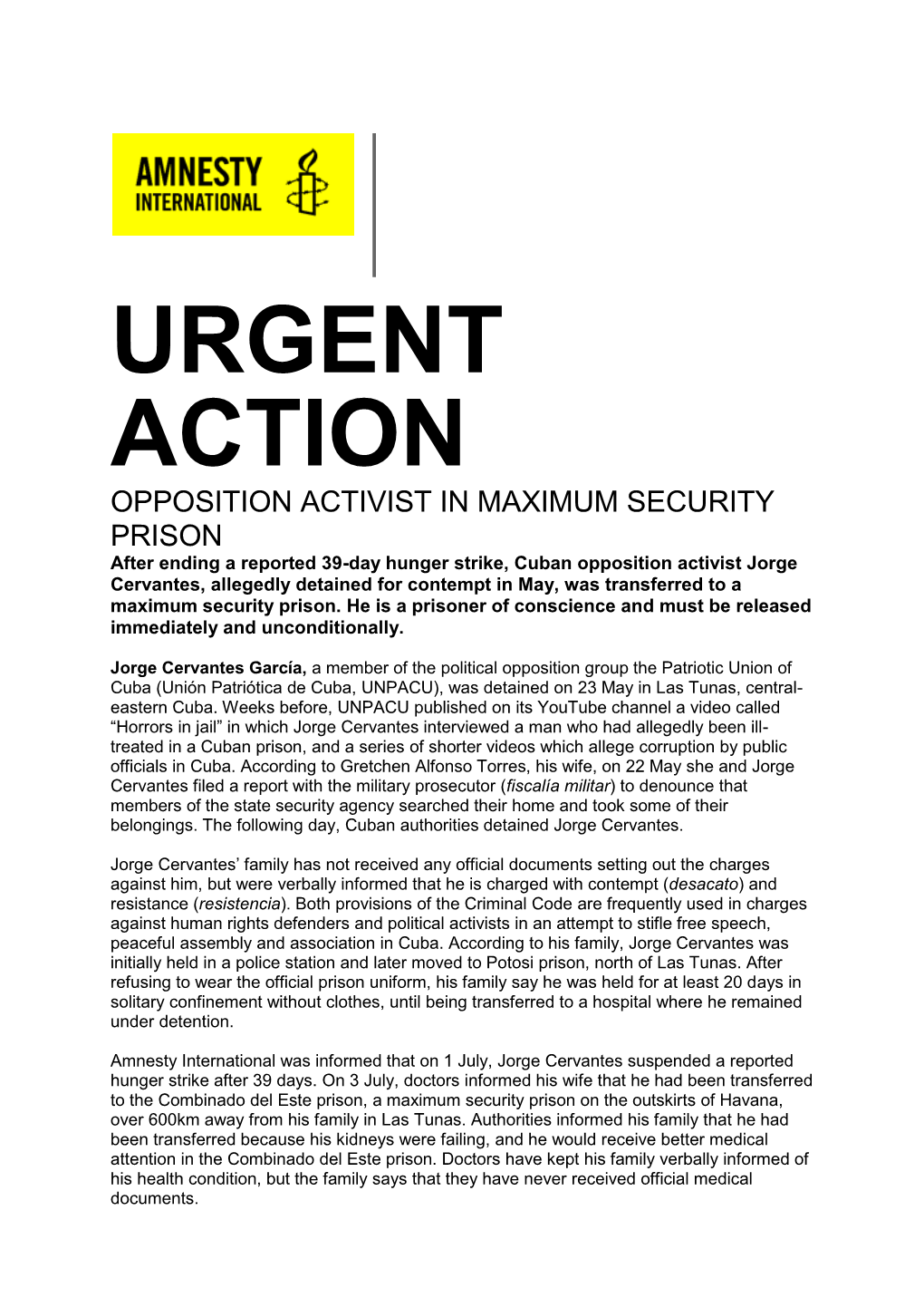 Urgent Action