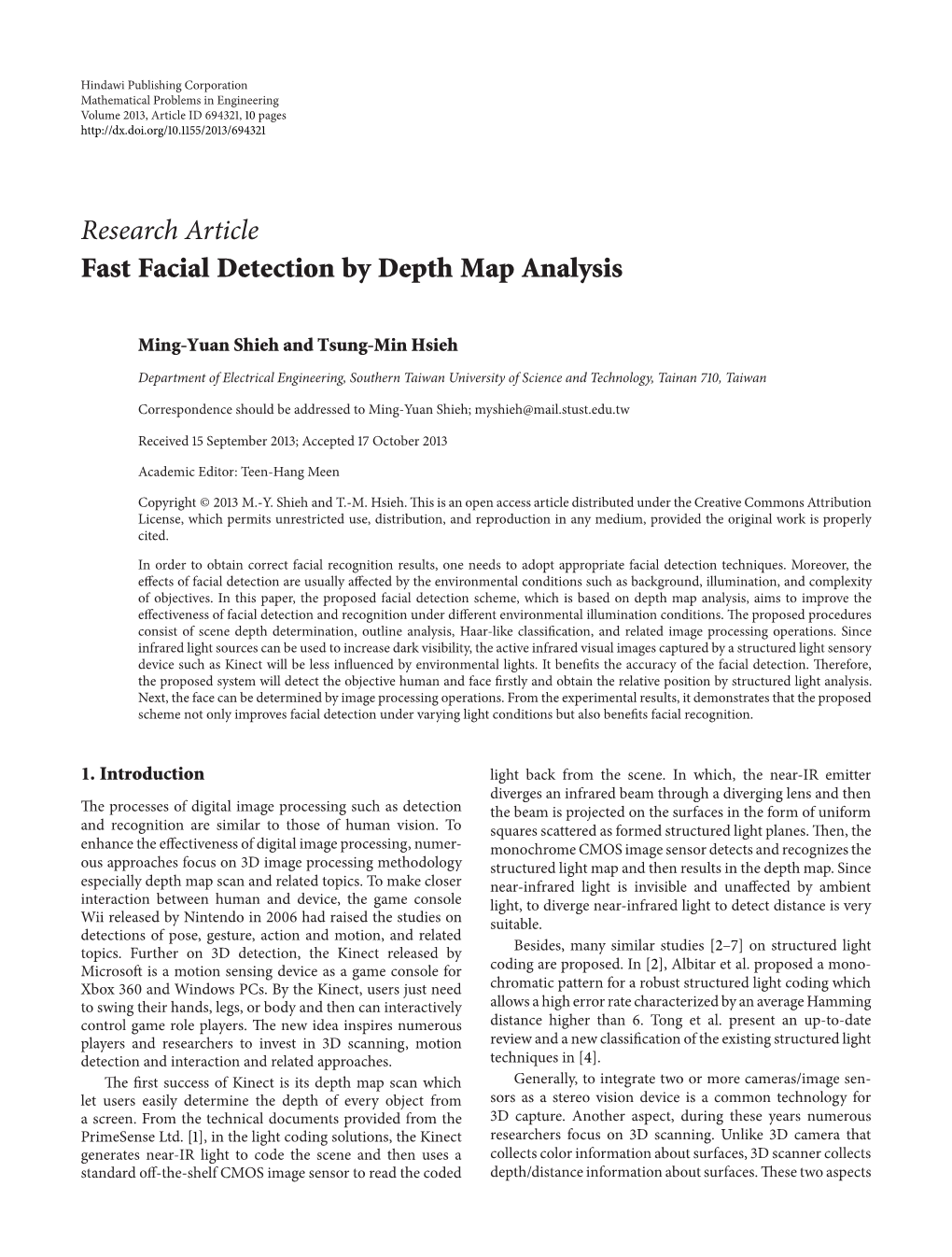 Fast Facial Detection by Depth Map Analysis