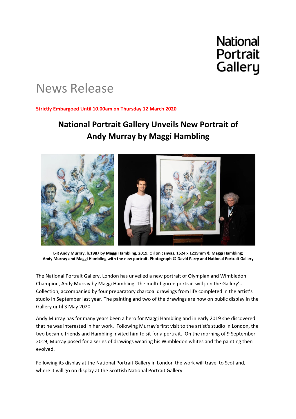 National Portrait Gallery Unveils New Portrait of Andy Murray by Maggi Hambling