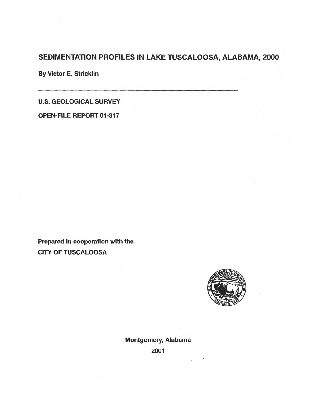 Sedimentation Profiles in Lake Tuscaloosa, Alabama, 2000