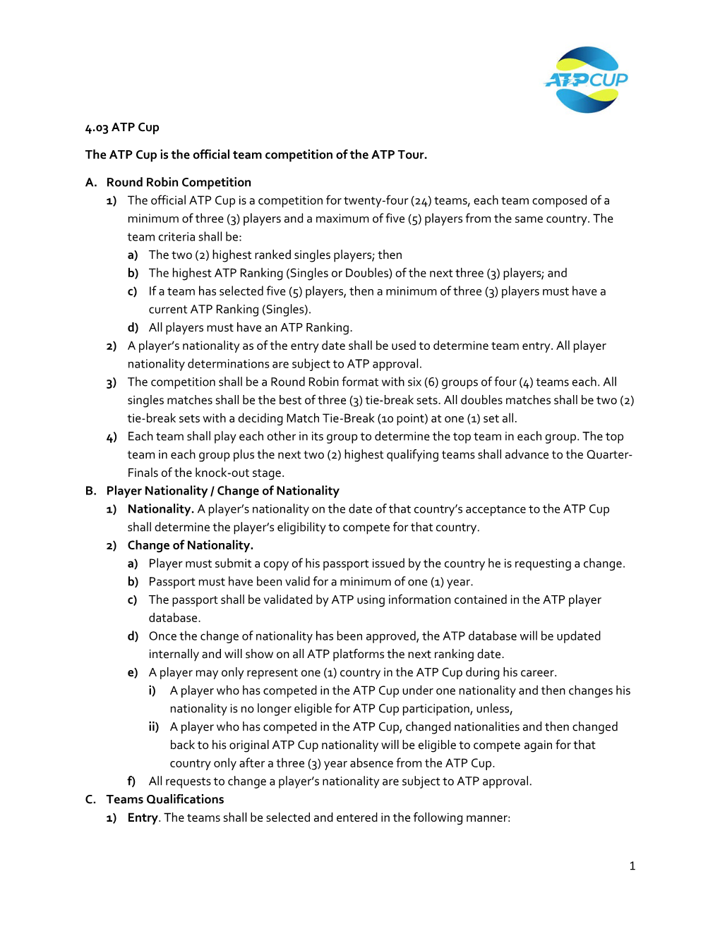 ATP Cup Rules