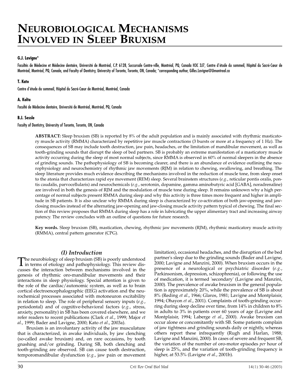 Neurobiological Mechanisms Involved in Sleep Bruxism