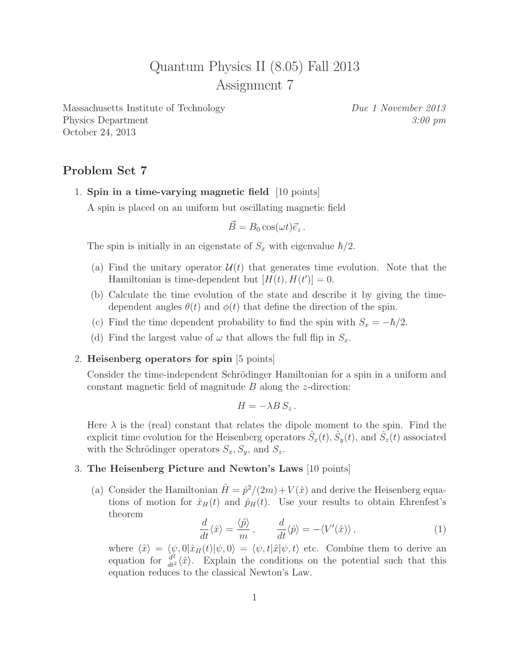 Quantum Physics II, Assignment 7