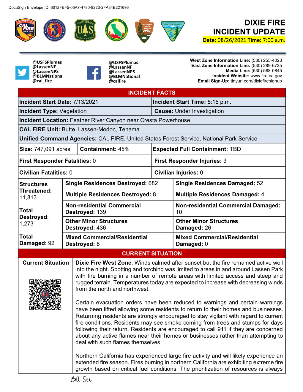 DIXIE FIRE INCIDENT UPDATE Date: 08/26/2021 Time: 7:00 A.M