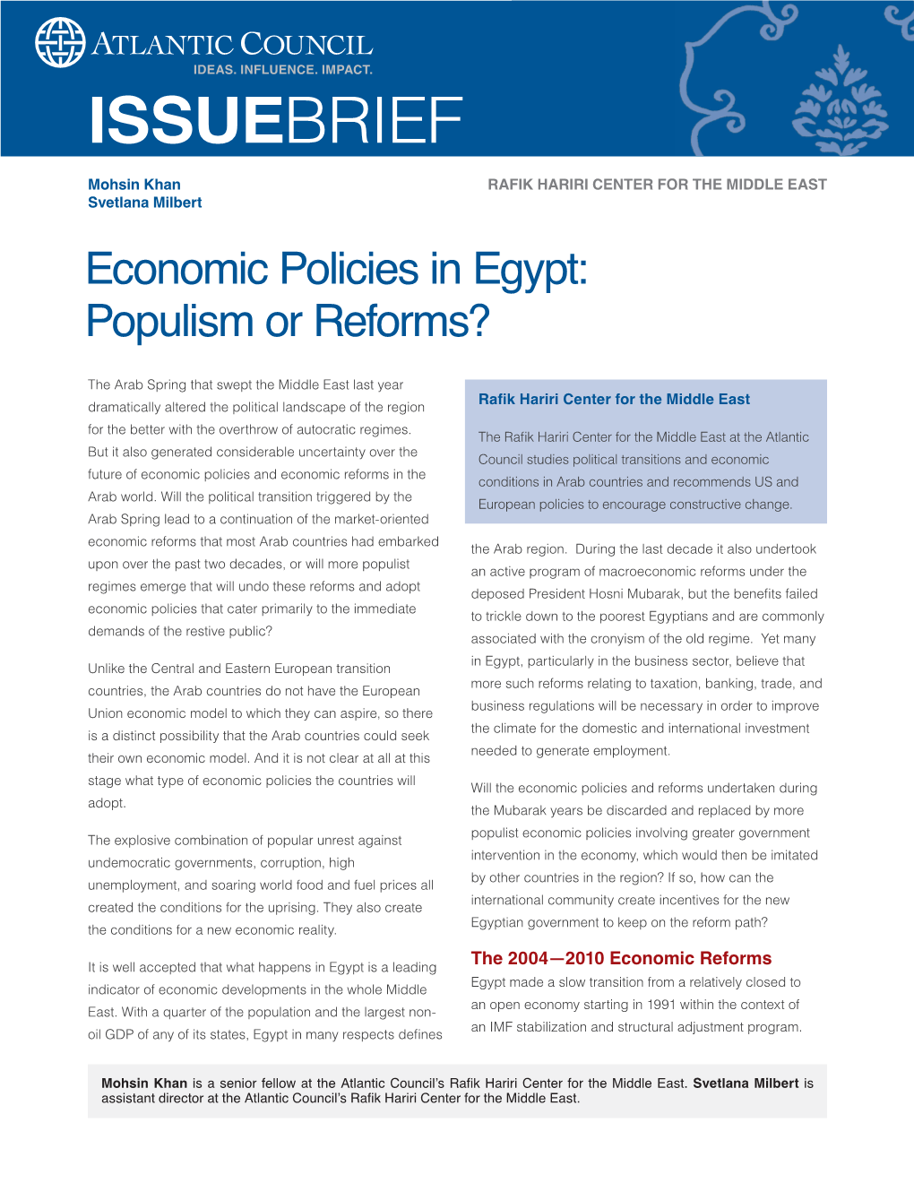 Economic Policies in Egypt: Populism Or Reforms?
