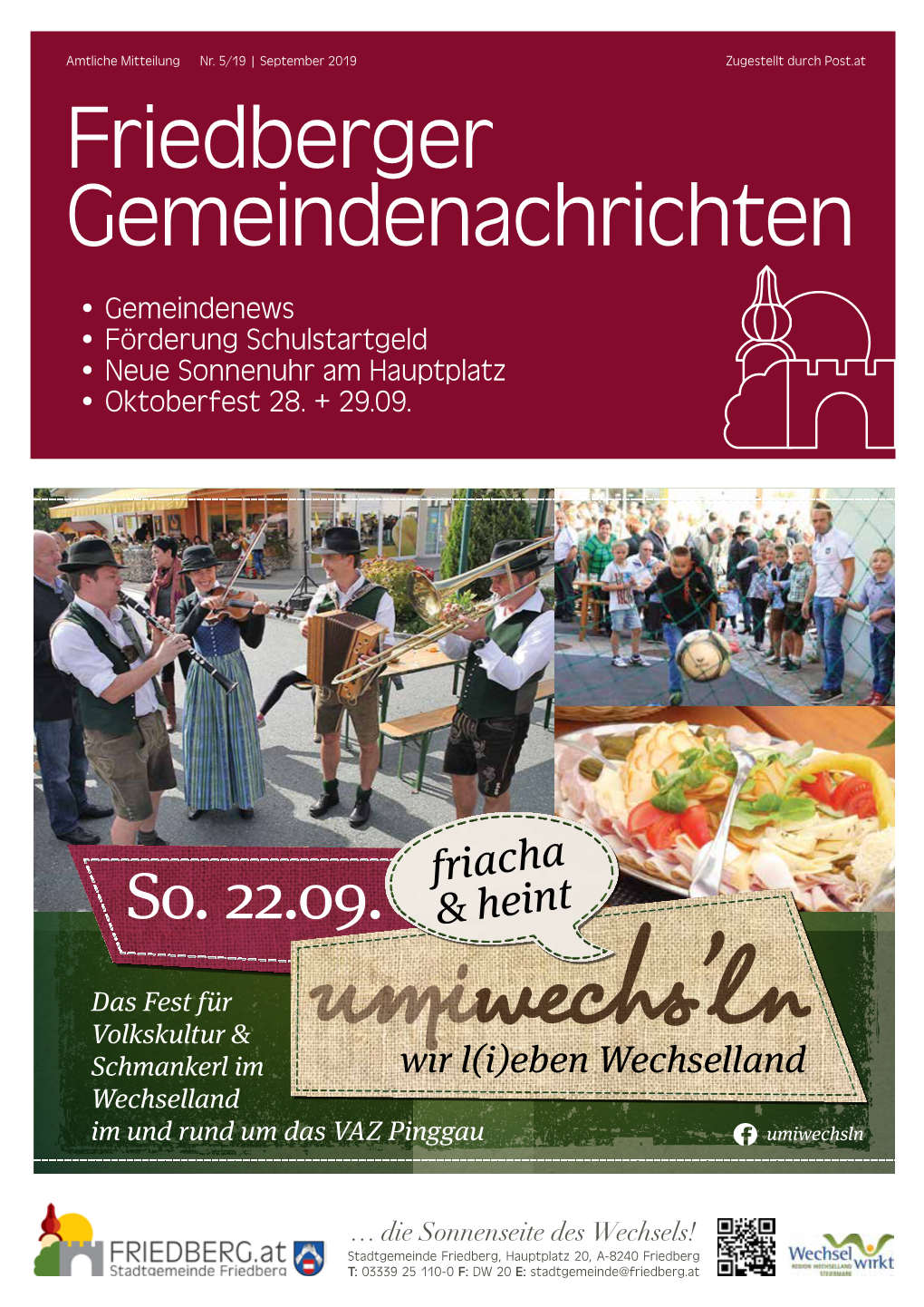 Friedberger Gemeindenachrichten • Gemeindenews • Förderung Schulstartgeld • Neue Sonnenuhr Am Hauptplatz • Oktoberfest 28