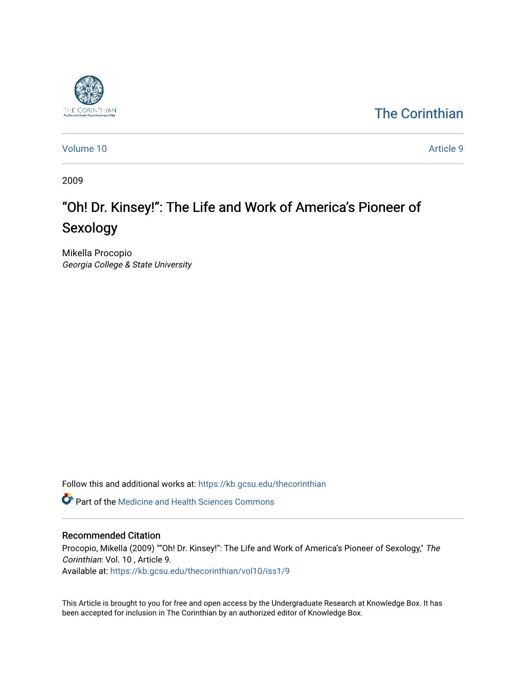 Oh! Dr. Kinsey!”: the Life and Work of America’S Pioneer of Sexology