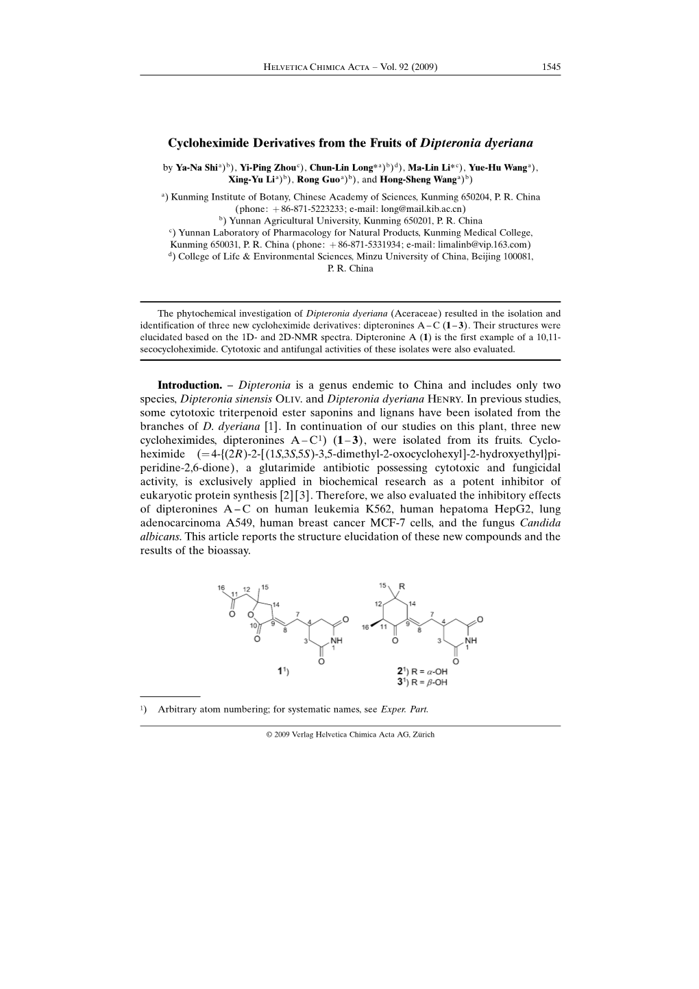 Cycloheximide Derivatives from the Fruits of Dipteronia Dyeriana.Pdf