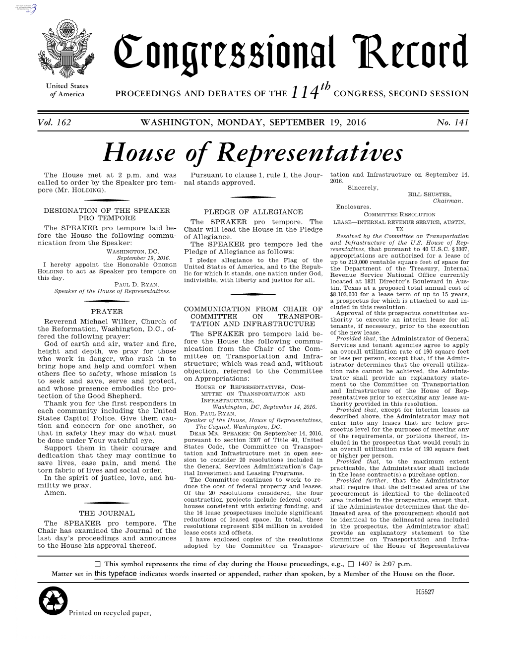 Congressional Record United States Th of America PROCEEDINGS and DEBATES of the 114 CONGRESS, SECOND SESSION