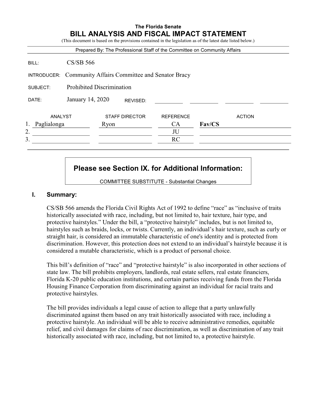 Bill Analysis and Fiscal Impact Statement