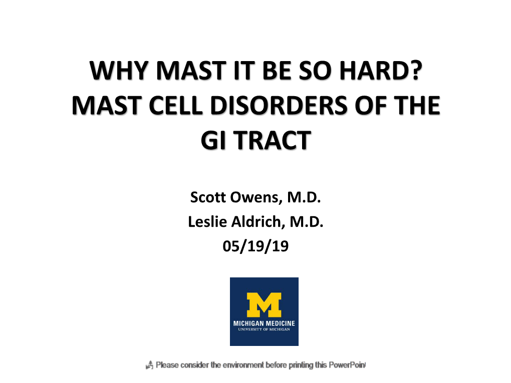 Mast Cell Disorders of the Gi Tract