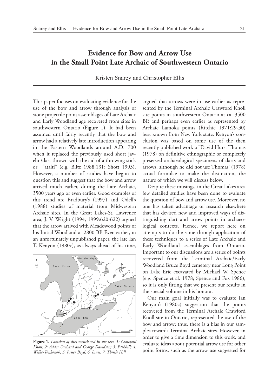 Evidence for Bow and Arrow Use in the Small Point Late Archaic of Southwestern Ontario