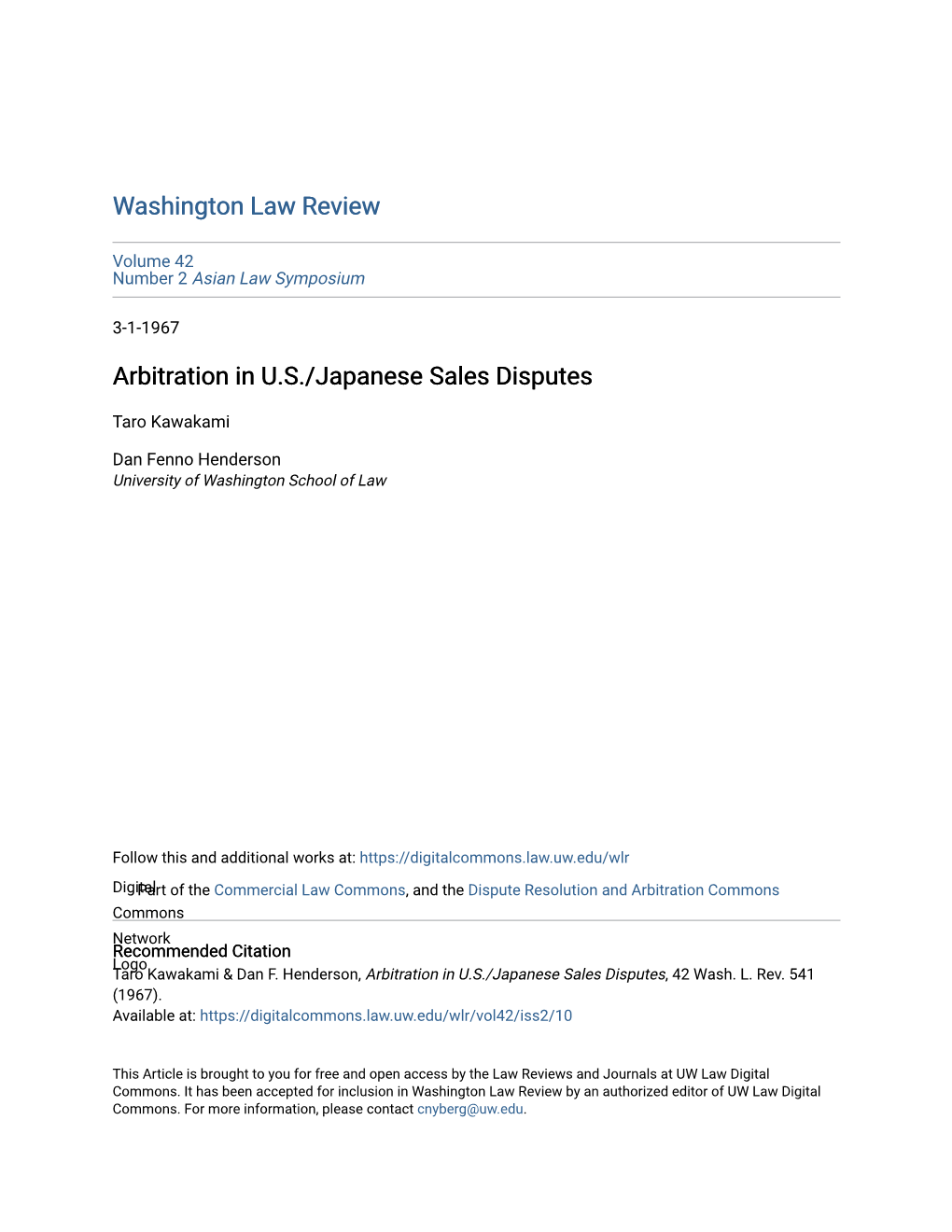 Arbitration in U.S./Japanese Sales Disputes