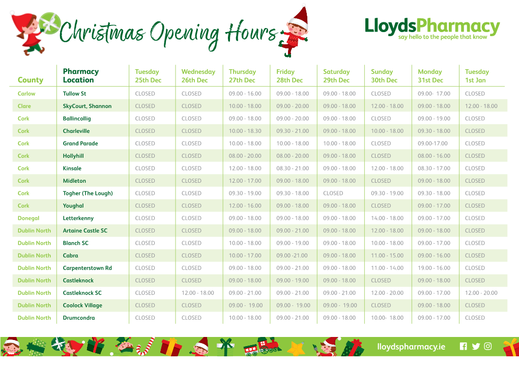 Christmas Opening Hours