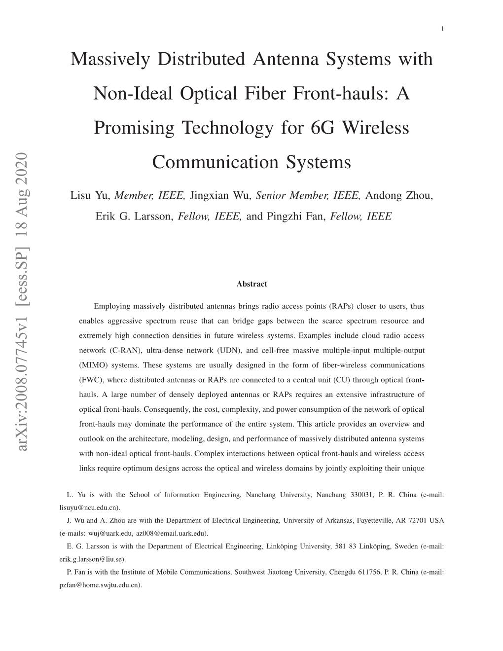 Massively Distributed Antenna Systems with Non-Ideal Optical Front-Hauls