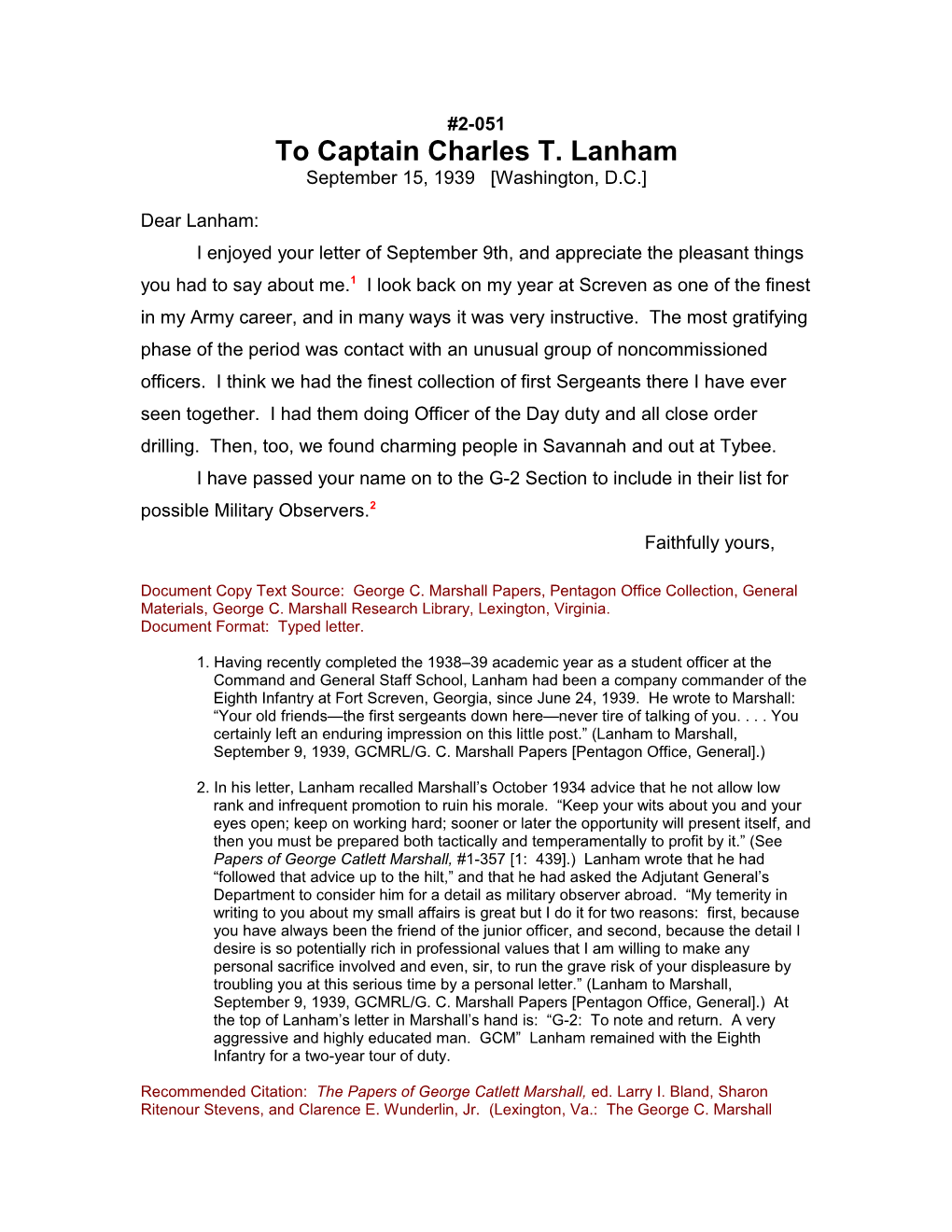 To Captain Charles T. Lanham