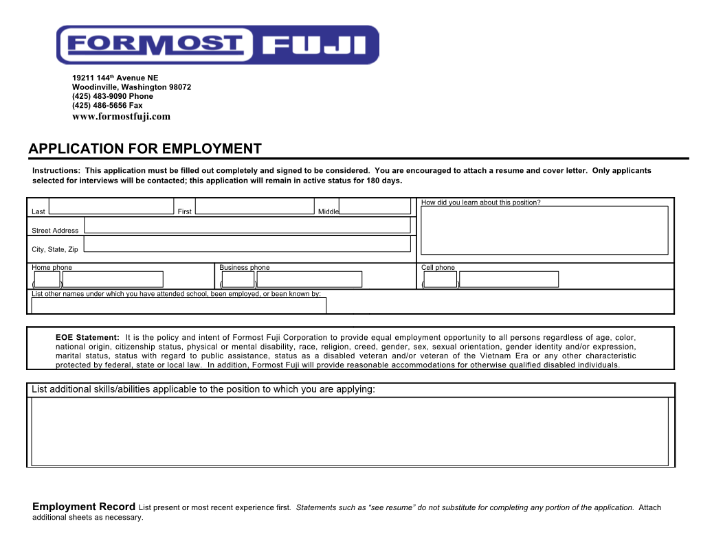 Application for Employment s83