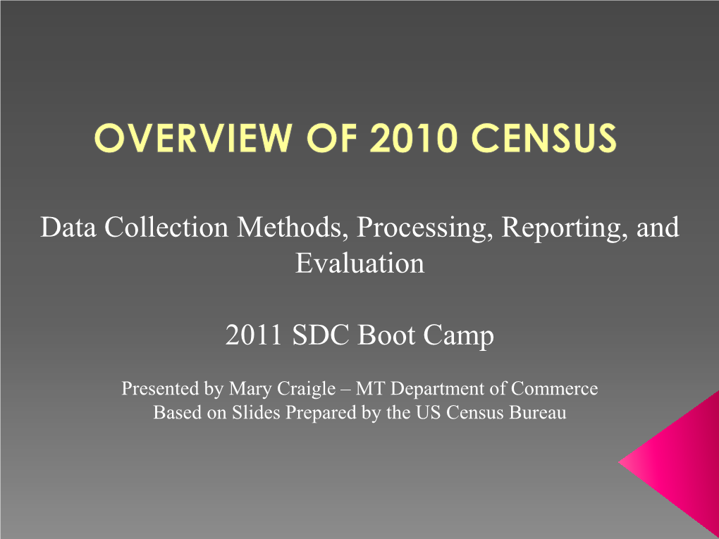 Overview of 2010 Census: Data Collection Methods, Processing