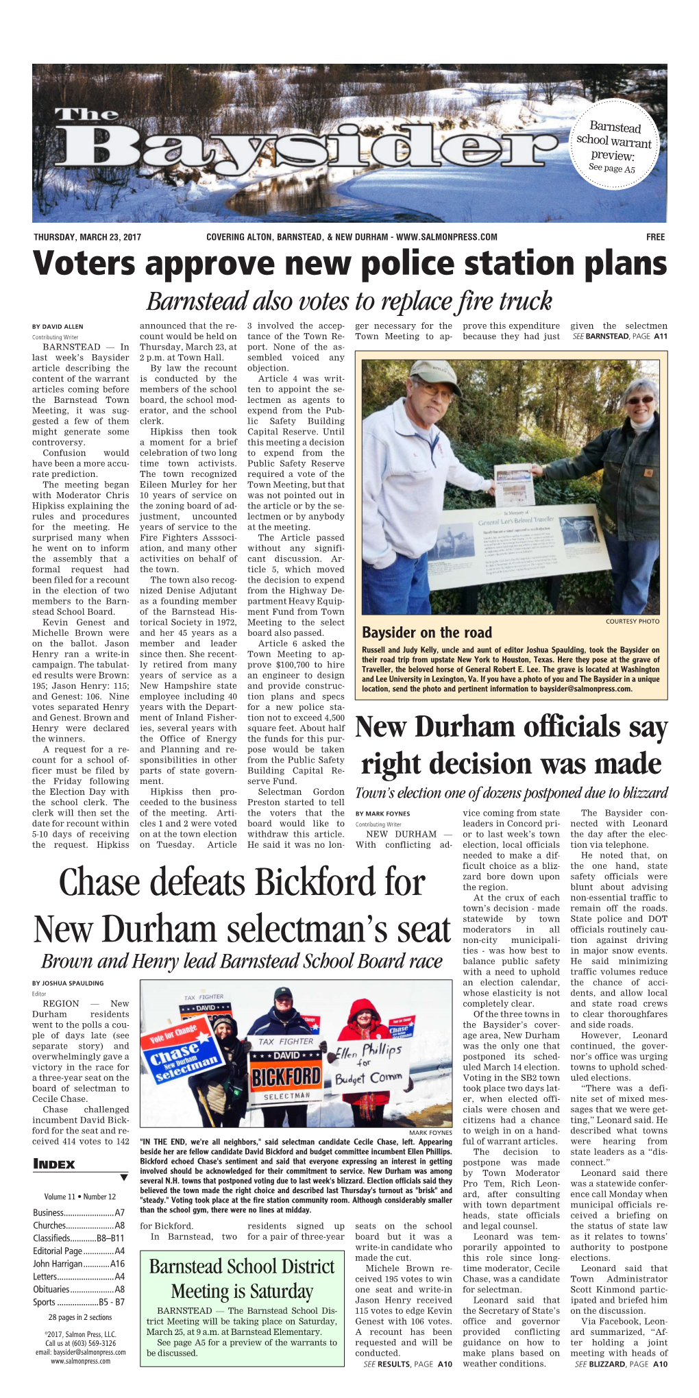 Chase Defeats Bickford for New Durham Selectman's Seat