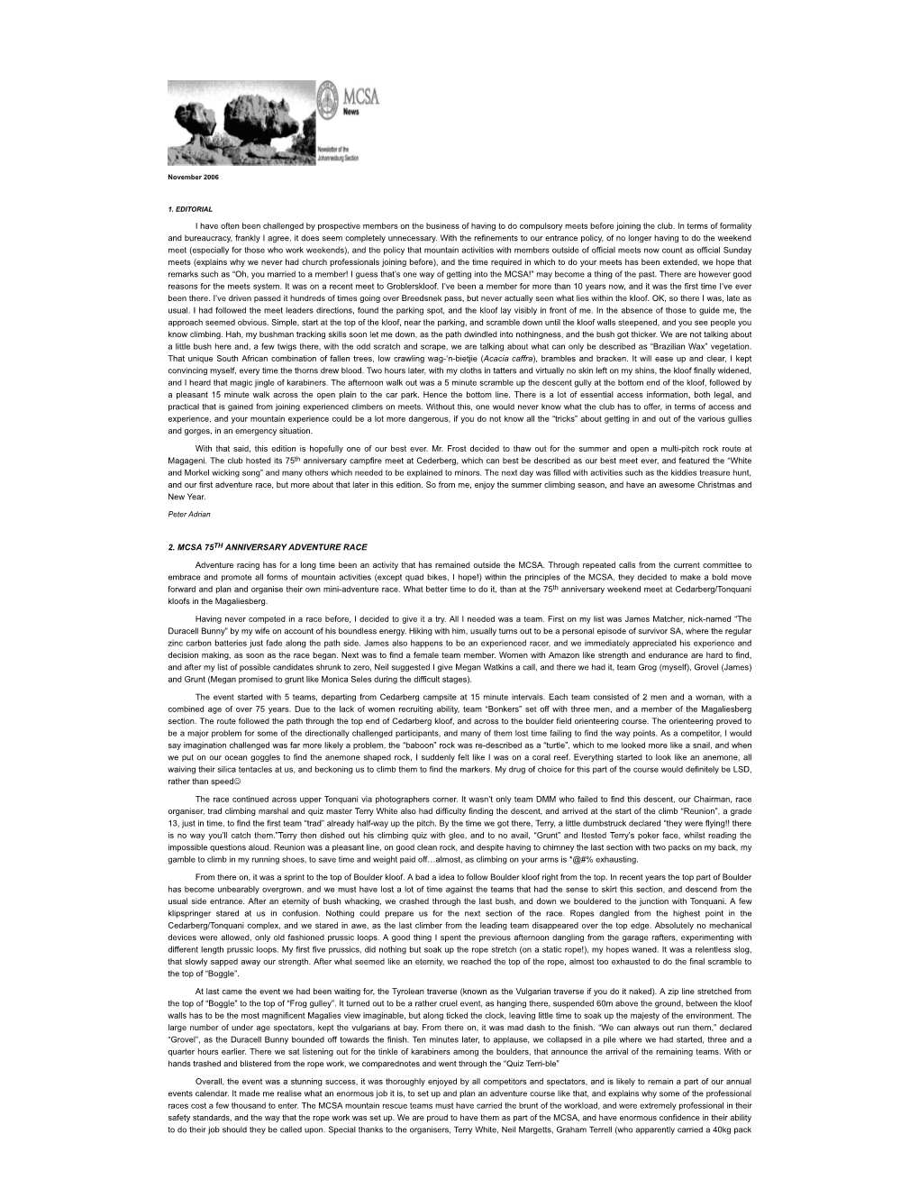 Newsletter 2006 – 4 November