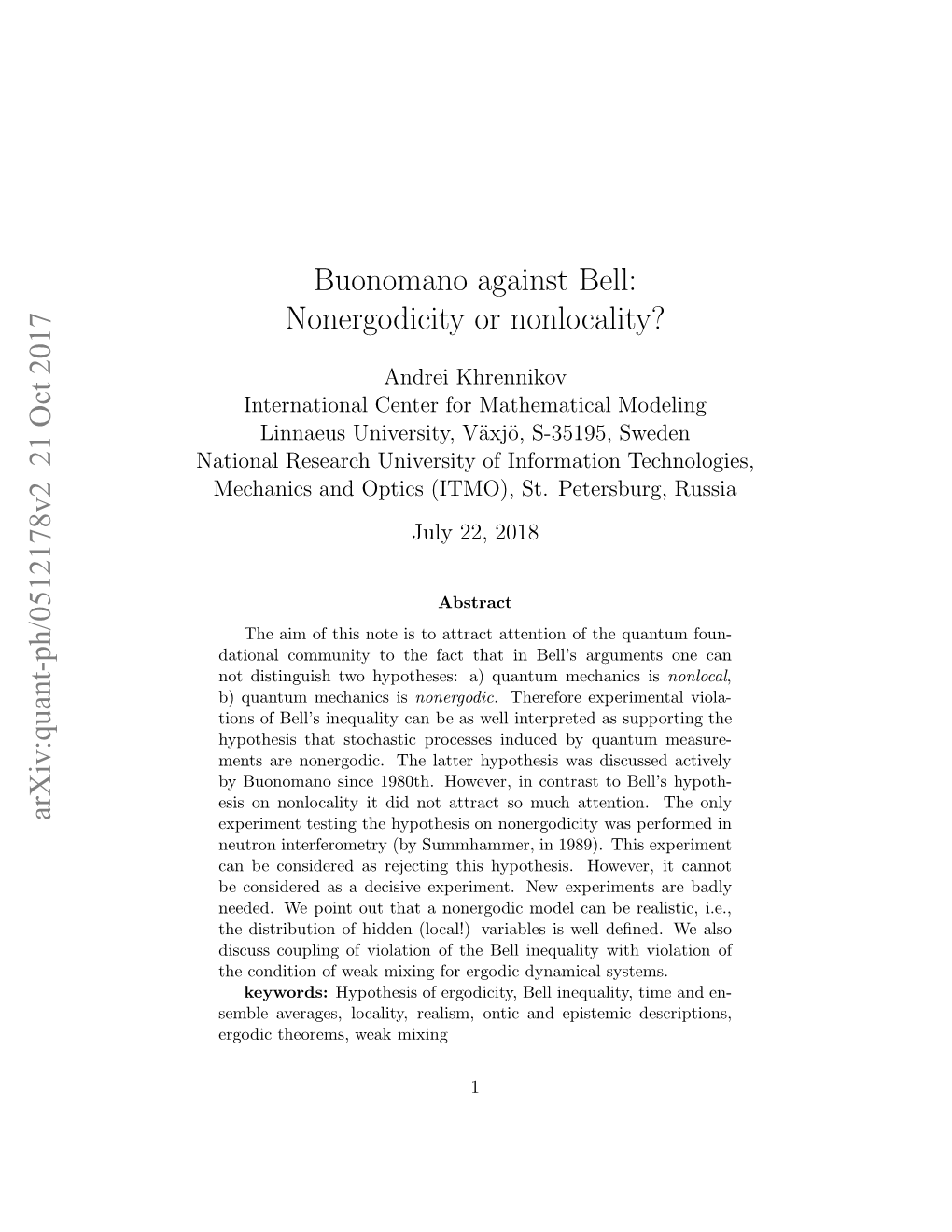 Buonomano Against Bell: Nonergodicity Or Nonlocality?