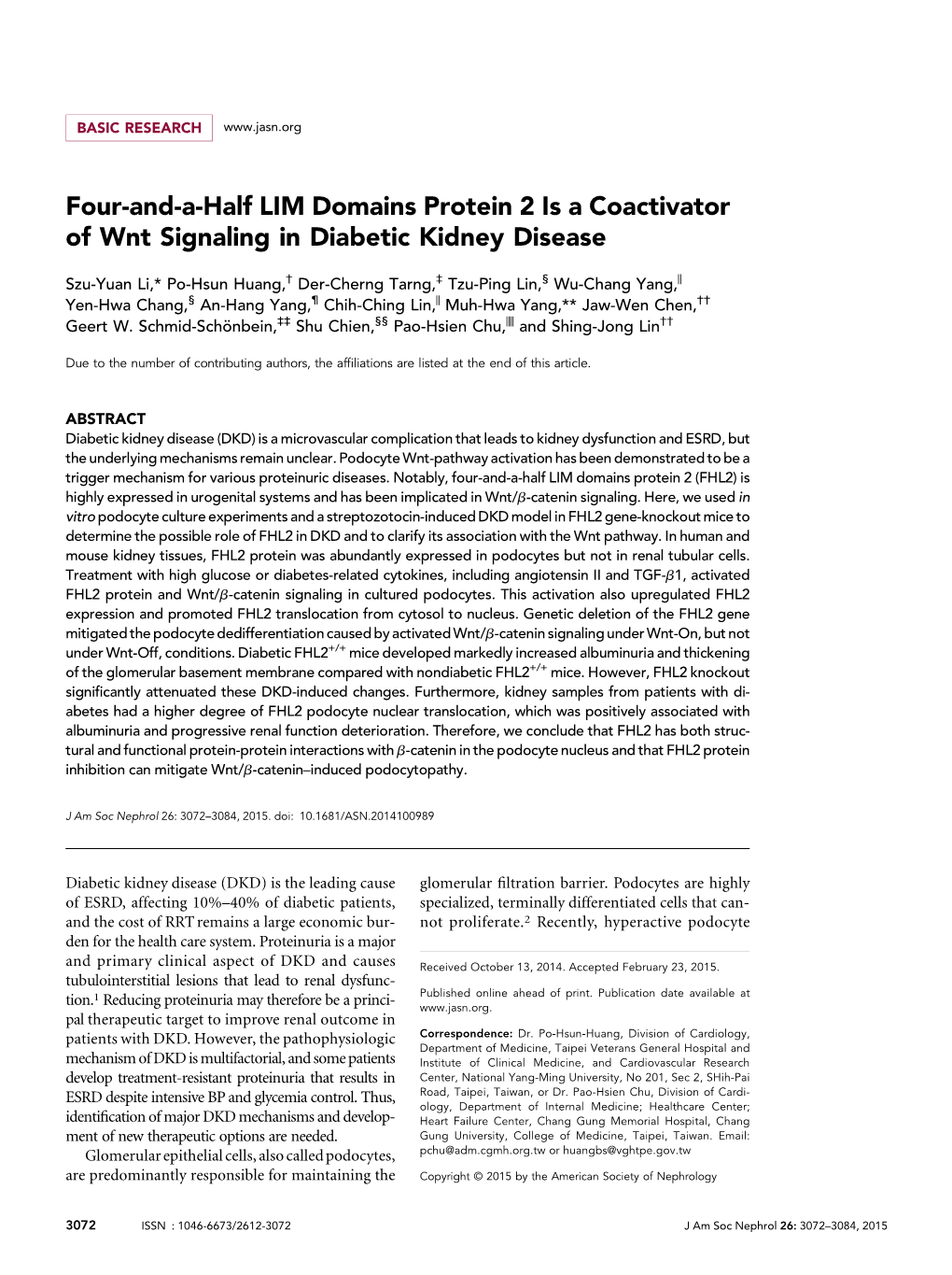 Four-And-A-Half LIM Domains Protein 2 Is a Coactivator of Wnt Signaling in Diabetic Kidney Disease