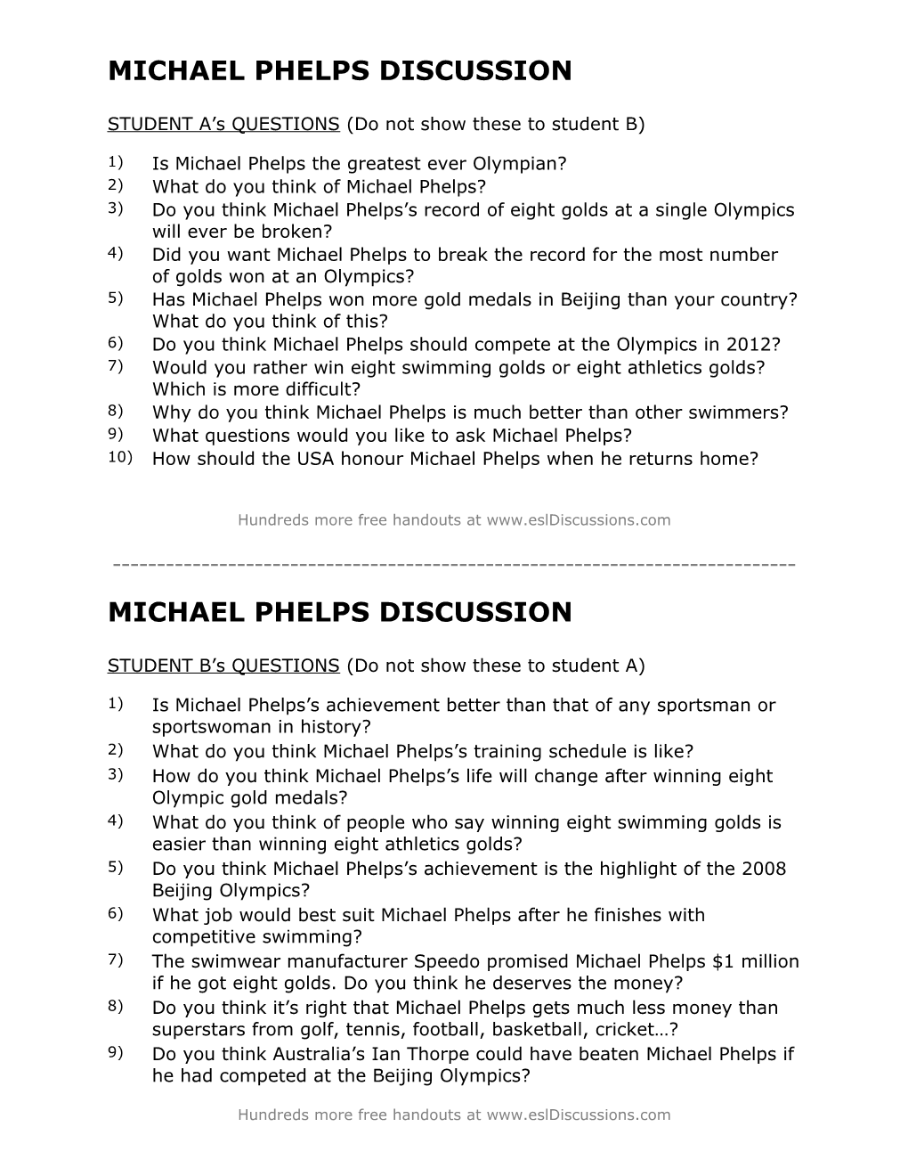 ESL Conversation Lesson on Michael Phelps