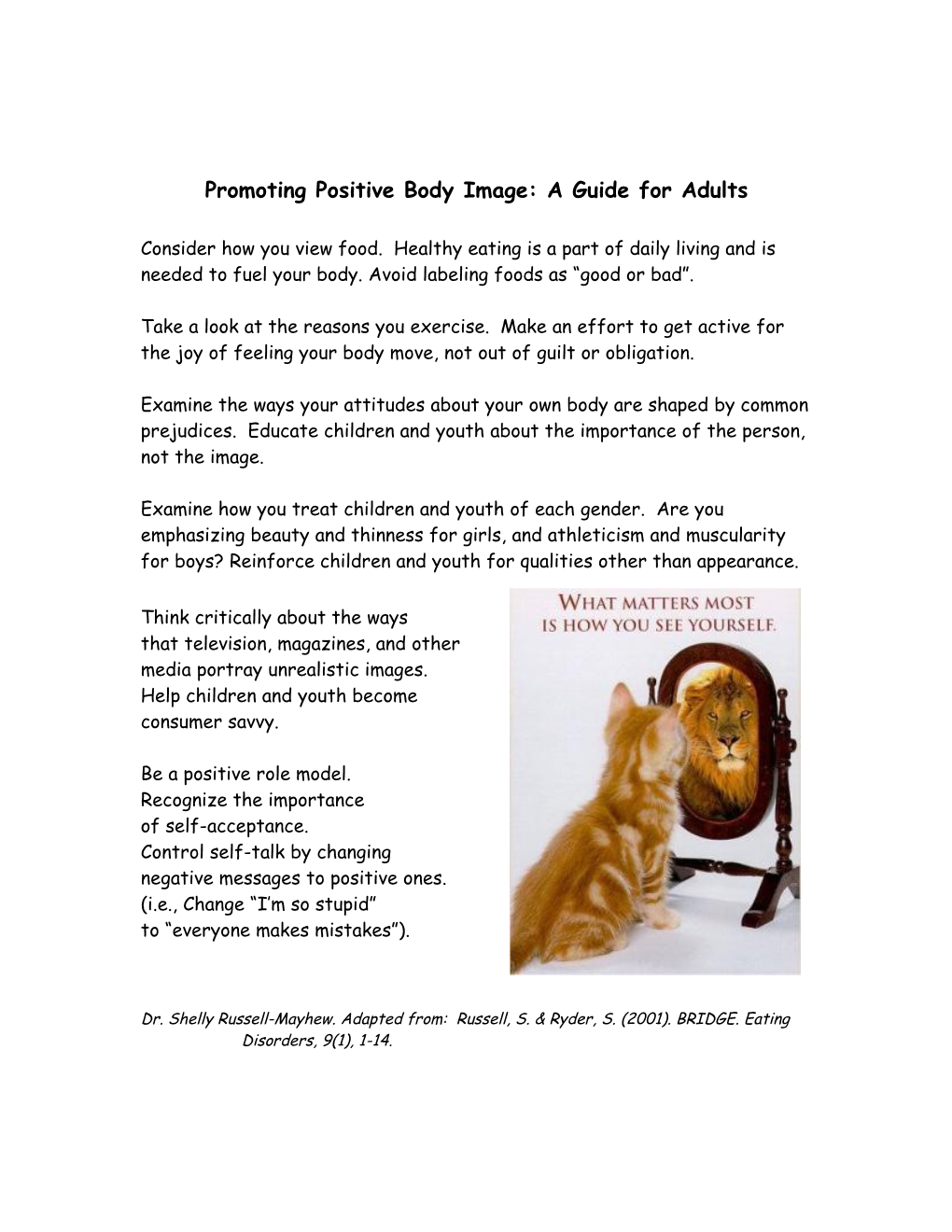 Promoting Positive Body Image: a Guide for Adults