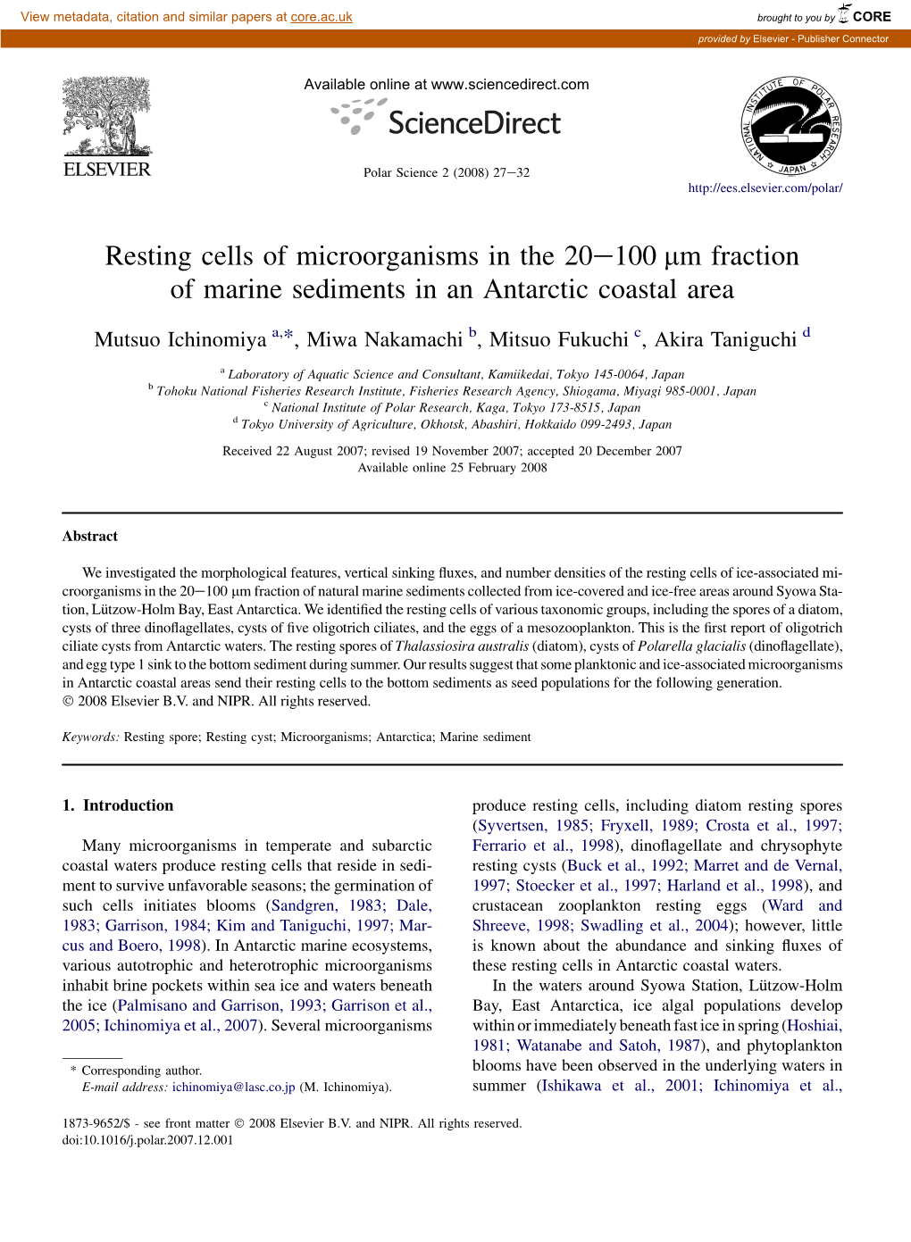 Resting Cells of Microorganisms in the 20E100 Μm Fraction of Marine