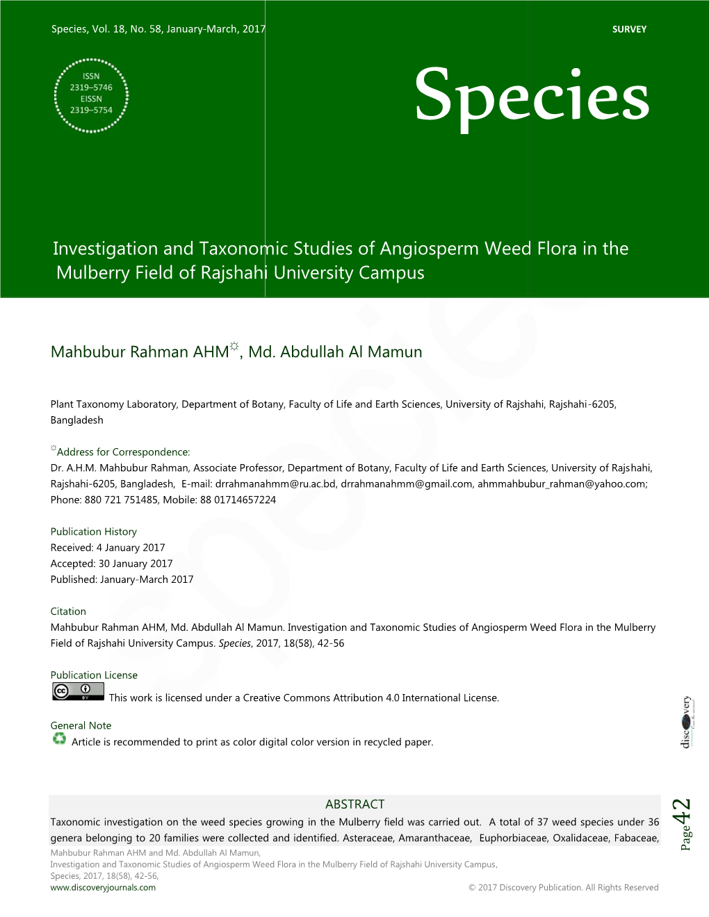 Investigation and Taxonomic Studies O Mulberry Field of Rajshahi